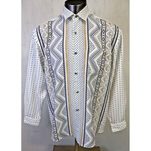 Mens Buffalo Country Western Button Front Shirt Size L Polyester Geometric